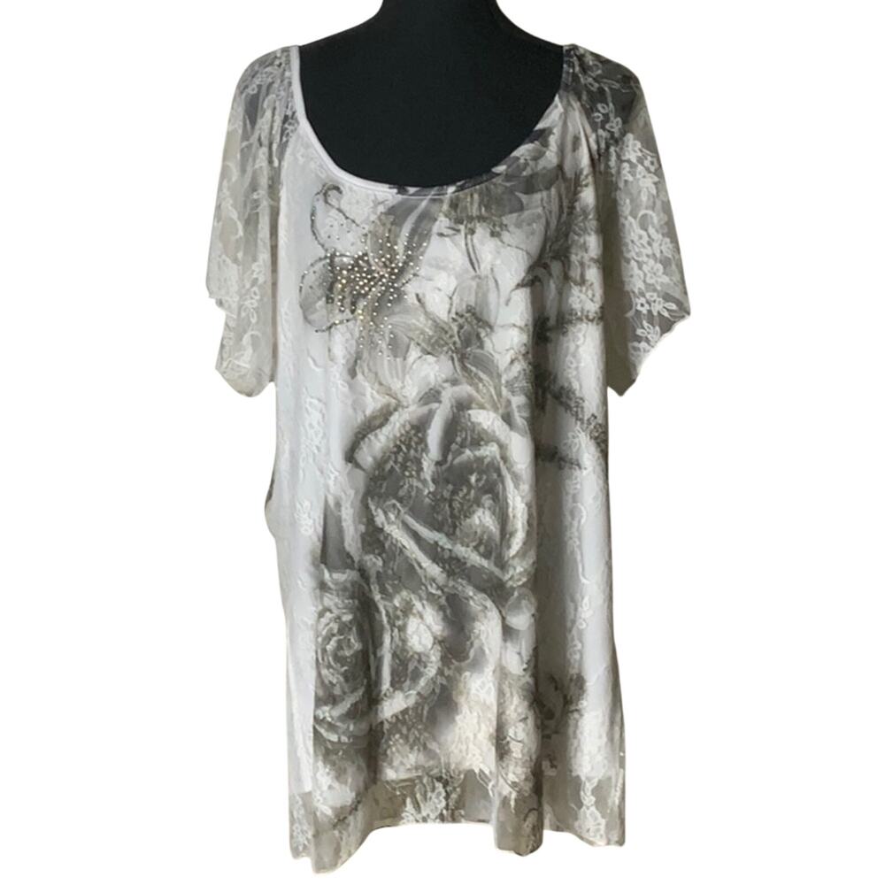 Frazzle Lace Overlay Floral Blouse – Size XL